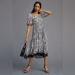 Anthropologie Squareneck Smocked Midi Dress | size medium